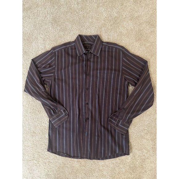 Mens Ben Sherman Long Sleeve Brown Striped Button Up Shirt Size 15 32-33 Size M - Picture 1 of 6
